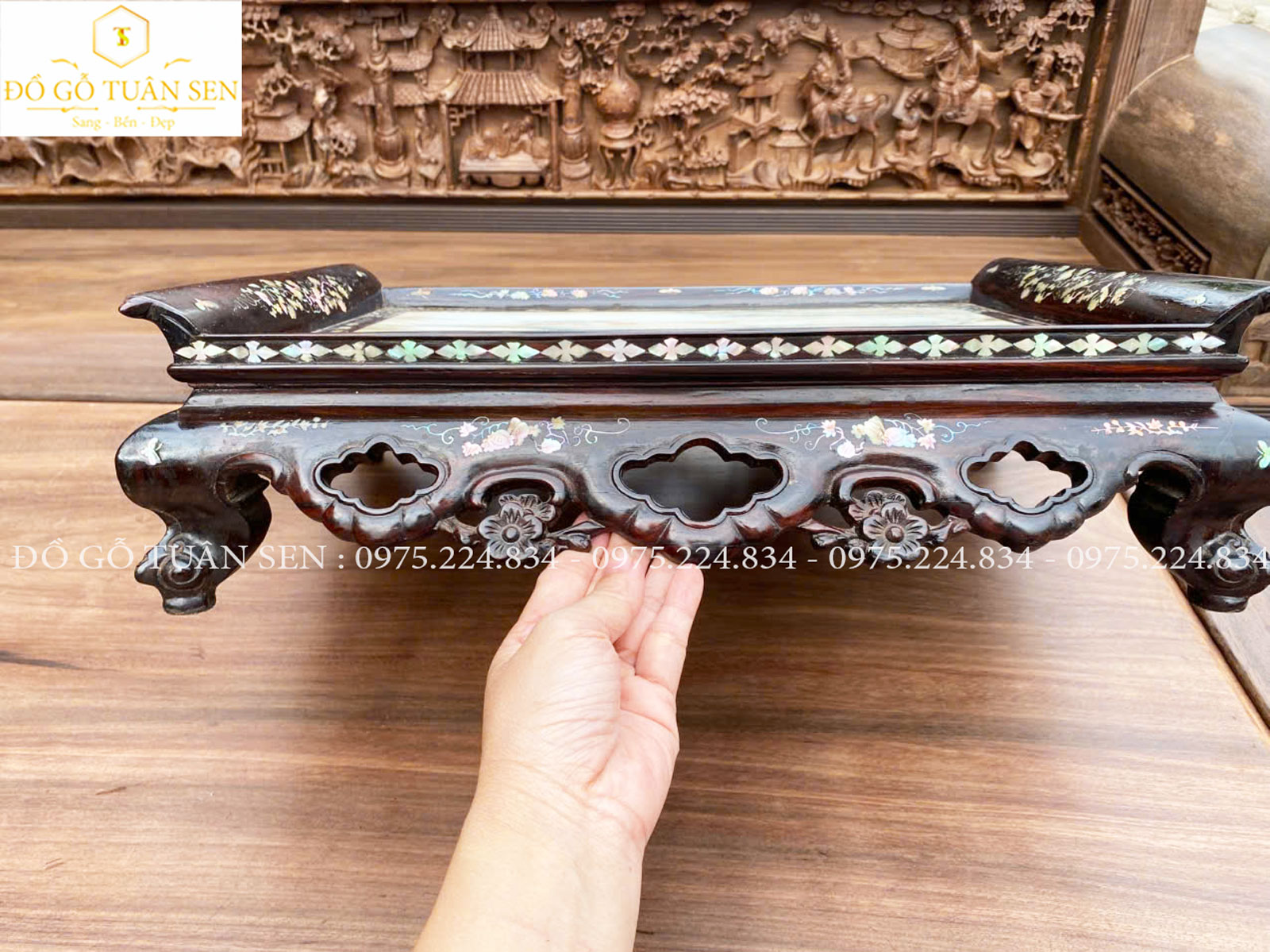 Công dụng Khay trà gỗ trắc khảm ốc